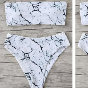 Marble print bandeau bikini